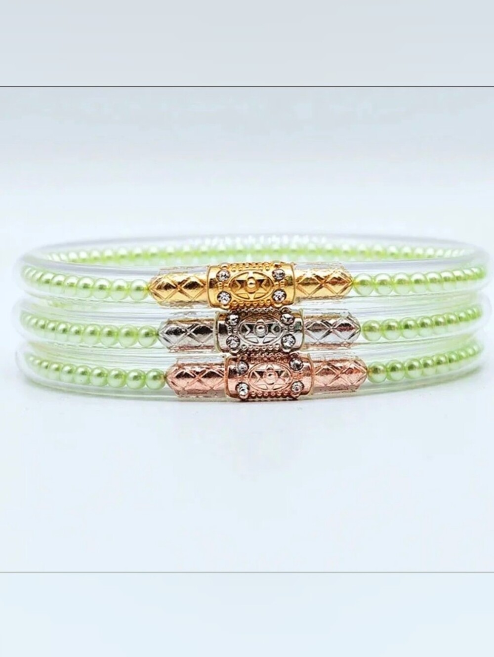 All Weather Womens Bangles Green Pearl Three Queens (Not Budhagirls)